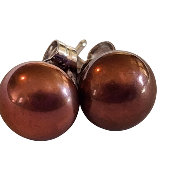 Vintage 925 Sterling Silver Freshwater Chocolate Pearl Stud Earrings weigh 1.2g - Picture 13 of 15